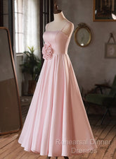 Pink Straps Sweetheart Long Satin Wedding Party Dress, Pink Formal Dress Semi Formal Prom Dress